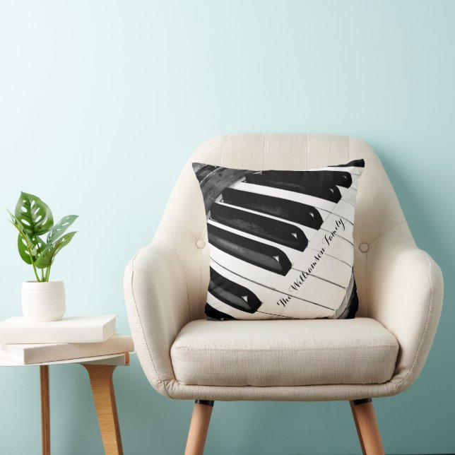 Personalized Black & White Music Themed Piano Keys Throw Pillow (Chair)