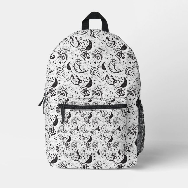 Personalized Black White Paisley Backpack (Front)