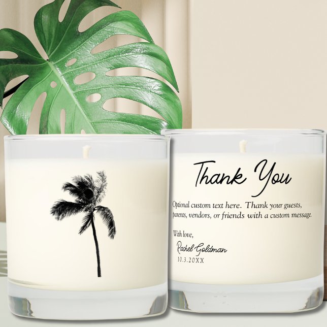 Personalized Black & White Palm Tree Favor Candle (Personalized Black & White Palm Tree Favor Candle)