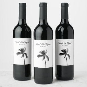 Personalized Black & White Palm Tree Wine Label