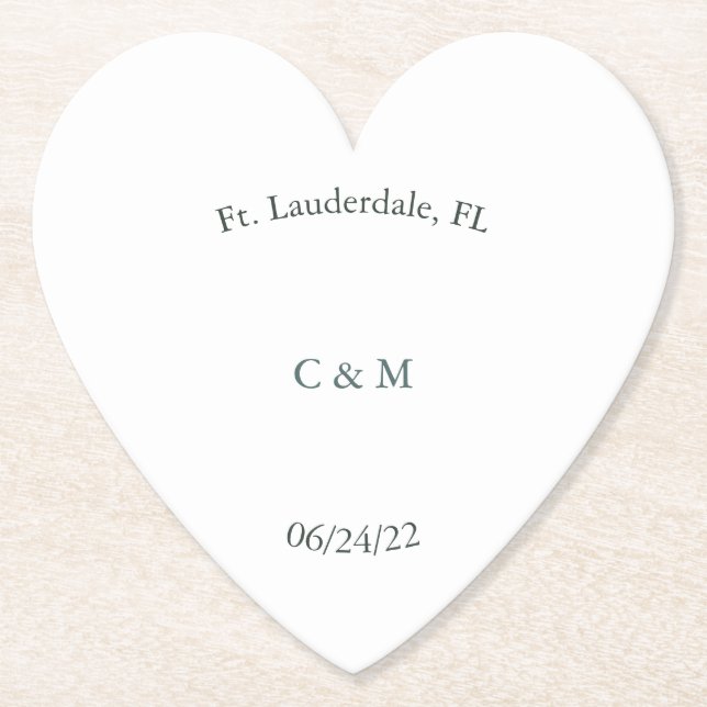 Personalized Black & White Paper Heart Coaster (Front)