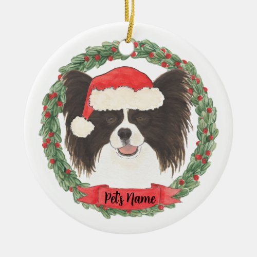 Personalized Black  White Papillon Ceramic Ornament