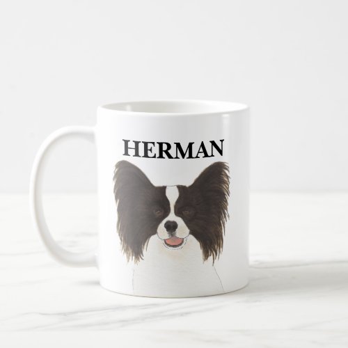 Personalized Black  White Papillon Dog Coffee Mug