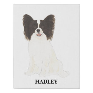 Personalized Black & White Papillon Dog Faux Canvas Print