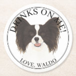 Personalized Black & White Papillon Dog Wedding Round Paper Coaster<br><div class="desc">I am in love with this beautifully detailed watercolor illustration of a black and white papillon dog! Personalize these with your name or monogram and even and change the background color to compliment your decor! Shop the rest of my collection for the sweetest housewarming, bridal shower, teacher, mother-in-law, husband, boyfriend,...</div>