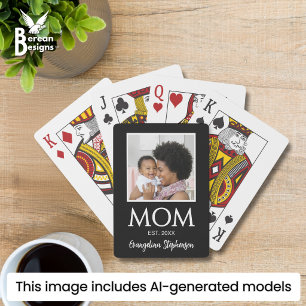 Personalized Black White Photo New Mom Established Poker Cards