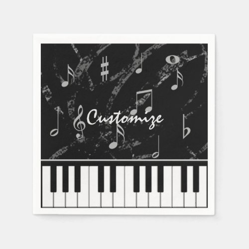 Personalized Black  White Piano Music Napkins