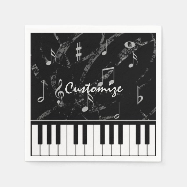Personalized Black & White Piano Music Napkins (Front)