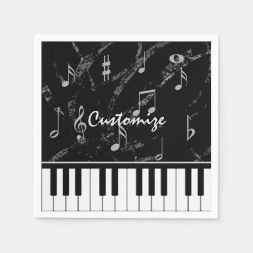 Personalized Black  White Piano Music Napkins