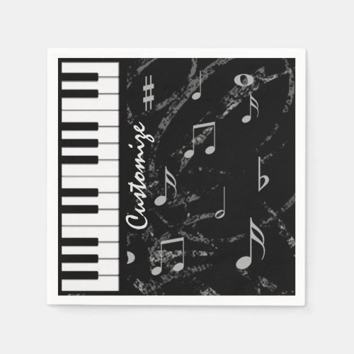 Personalized Black  White Piano Music Napkins 3