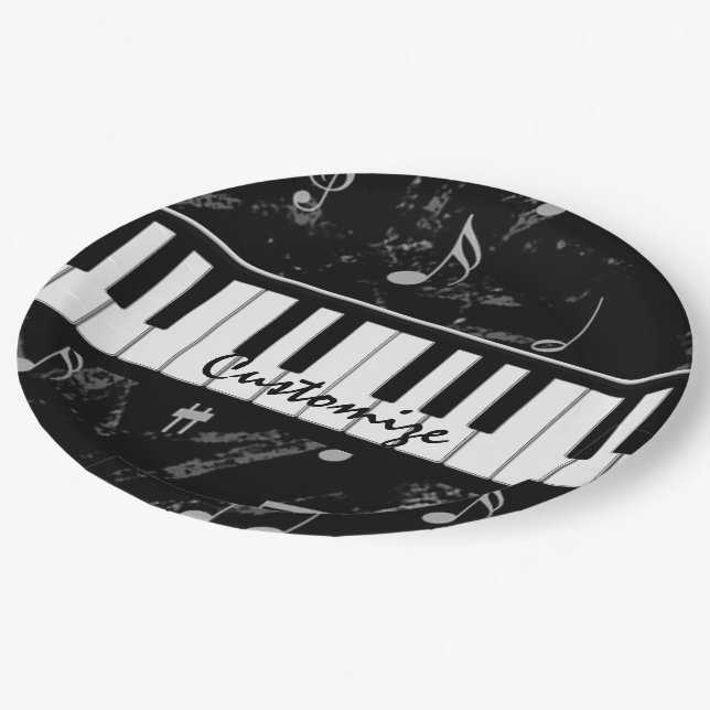 Personalized Black & White Piano Music Paper Plates (Angled)