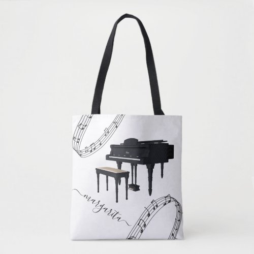 Personalized Black  White Piano Musical Tote Bag