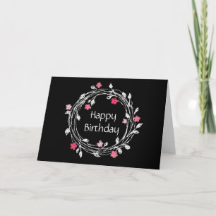 Personalized Black White Pink Floral Birthday Card