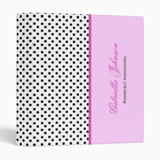 Personalized: Black, White & Pink Polka Dot Binder