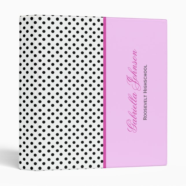 Personalized: Black, White & Pink Polka Dot Binder (Front/Spine)