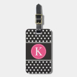 Personalized Black White Pink Polka Dots Luggage Tag at Zazzle