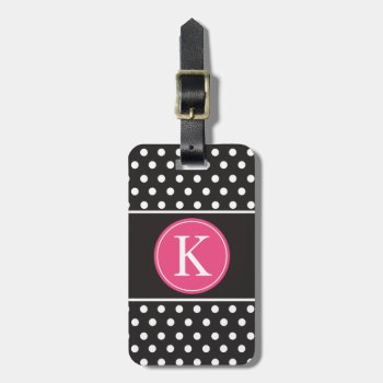 Personalized Black White Pink Polka Dots Luggage Tag by D_Zone_Designs at Zazzle