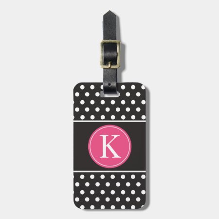 Personalized Black White Pink Polka Dots Luggage Tag
