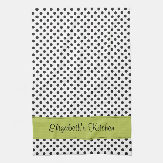 Personalized Black White Polka Dot Green Towel (Vertical)