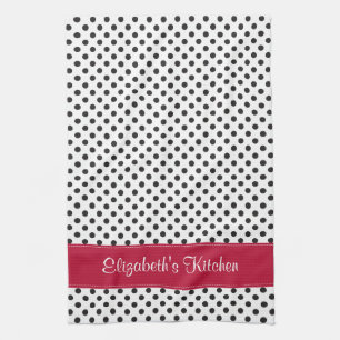 Personalized Black White Polka Dot Red Towel