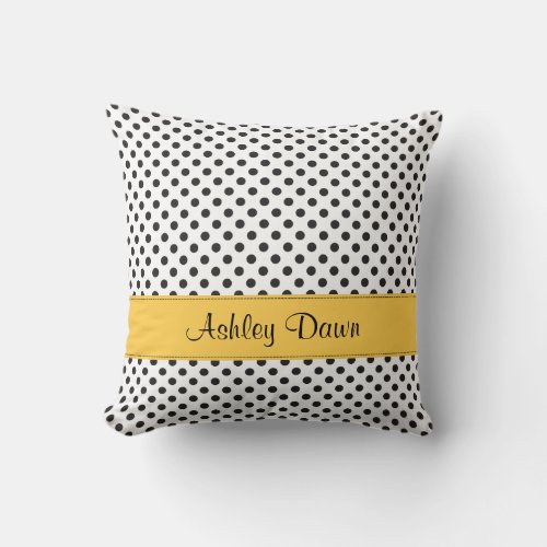 Personalized Black White Polka Dot Yellow Throw Pillow