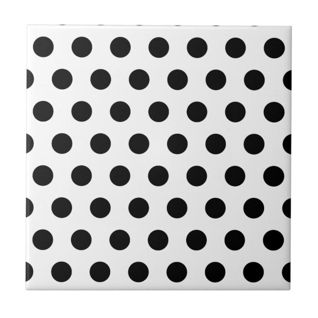 Personalized Black & White Polka Dots Ceramic Tile (Front)