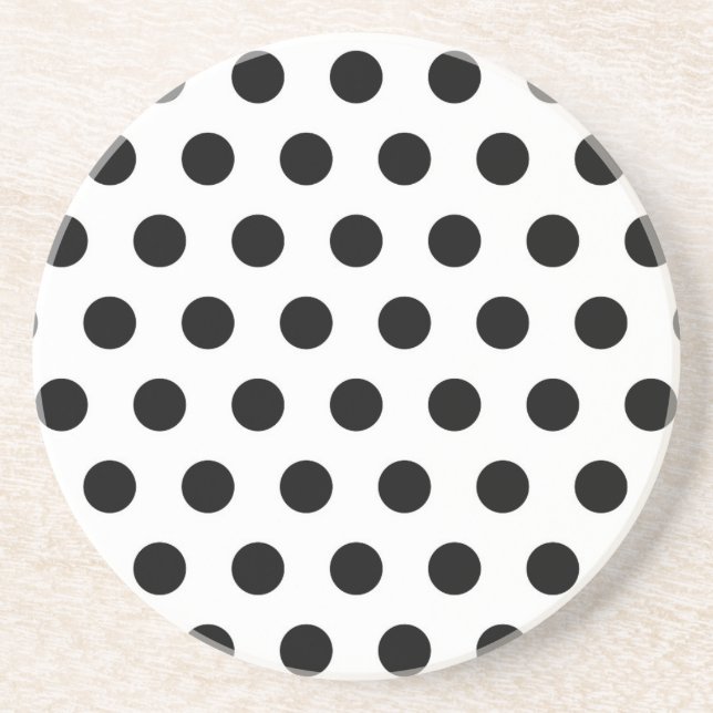 Personalized Black & White Polka Dots Drink Coaster (Front)