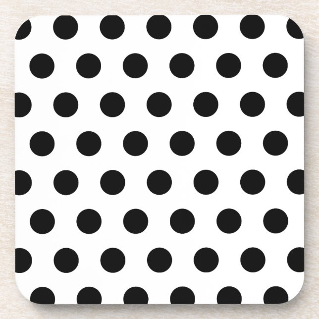 Personalized Black & White Polka Dots Drink Coaster (Front)