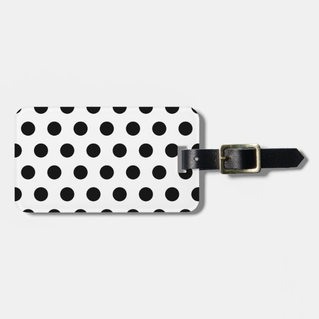 Personalized Black & White Polka Dots Luggage Tag (Front Horizontal)