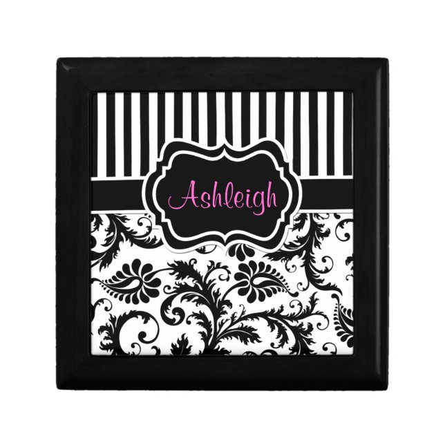 Personalized Black, White Polka Dots Trinket Box (Front)