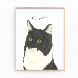 Personalized Black & White Ragamuffin Cat Art Photo Print