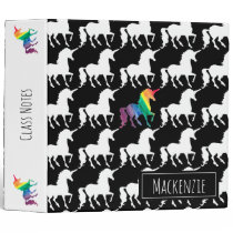 Personalized Black & White Rainbow Unicorn Pattern 3 Ring Binder