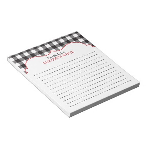 Personalized Black White Red Buffalo Plaid Notepad