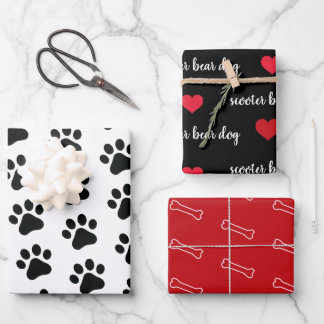 Personalized Black White Red Dog Themed Holiday Wrapping Paper Sheets