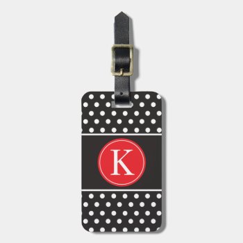 Personalized Black White Red Polka Dots Luggage Tag by D_Zone_Designs at Zazzle