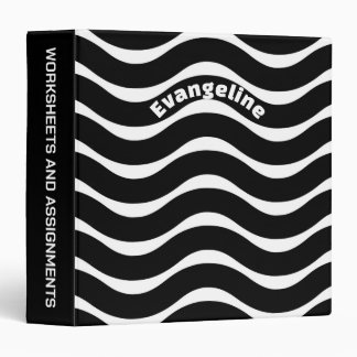 Personalized Black & White Retro Wave 3 Ring Binder