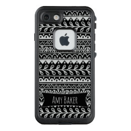 Personalized Black & White Rows of Doodle Patterns LifeProof FRĒ iPhone 7 Case