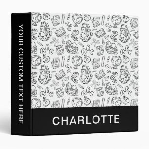 Personalized Black & White School Doodle 3 Ring Binder