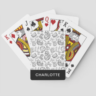 Personalized Black & White School Doodle Poker Cards