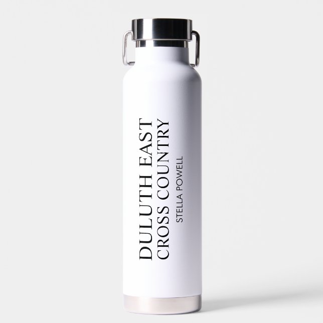 Personalized Black & White School Sports Water Bottle (Front)