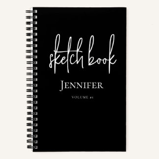 Personalized Black White Script Name Sketchbook Notebook
