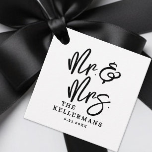 Personalized Black White Script Wedding Favor Tags