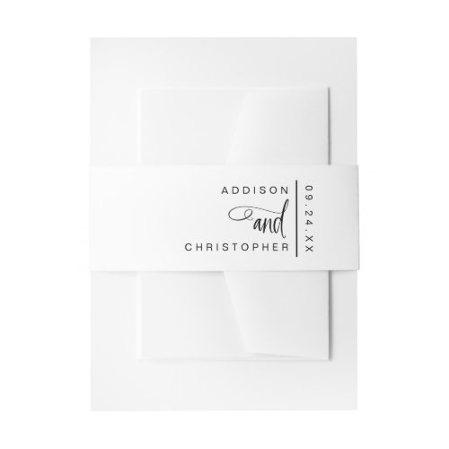 Personalized Black White Script Wedding Invitation Belly Band