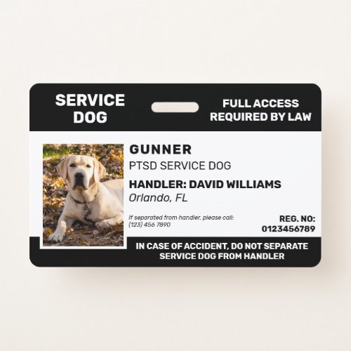 Personalized Black White Service Dog Photo Badge