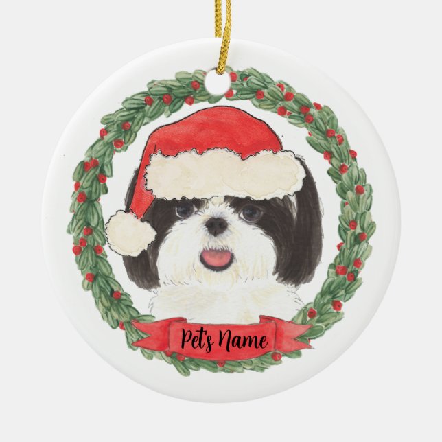 Personalized Black & White Shih Tzu Ceramic Ornament (Front)