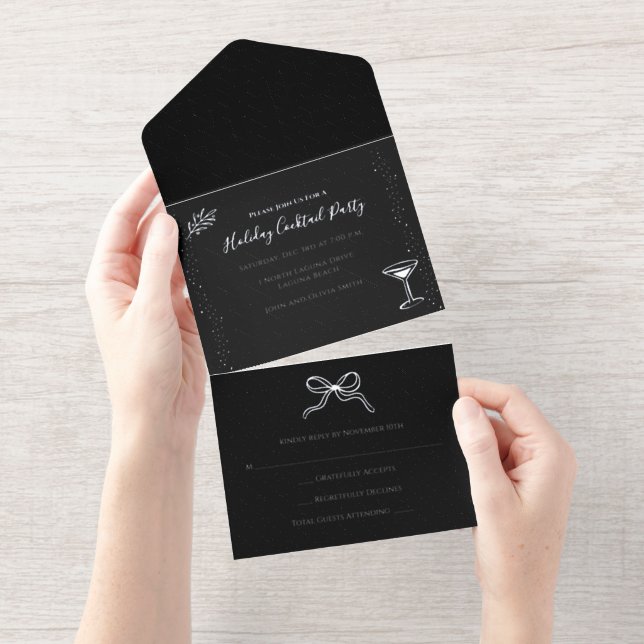 Personalized Black White Silver Holiday Party All In One Invitation (Tearaway)
