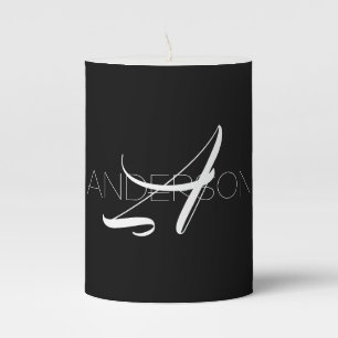Personalized black white simple modern pillar candle