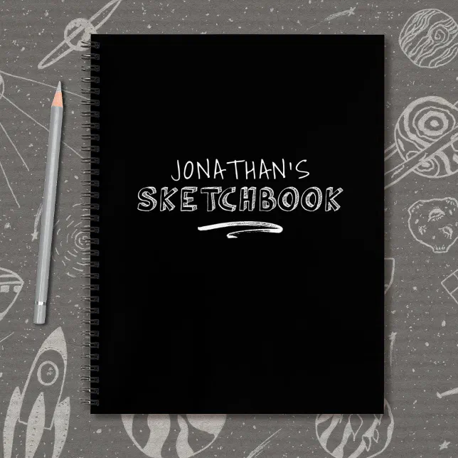 Personalized Black White Sketchbook Notebook
