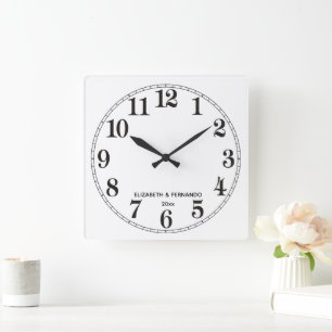 Personalized Black & White Square Wall Clock