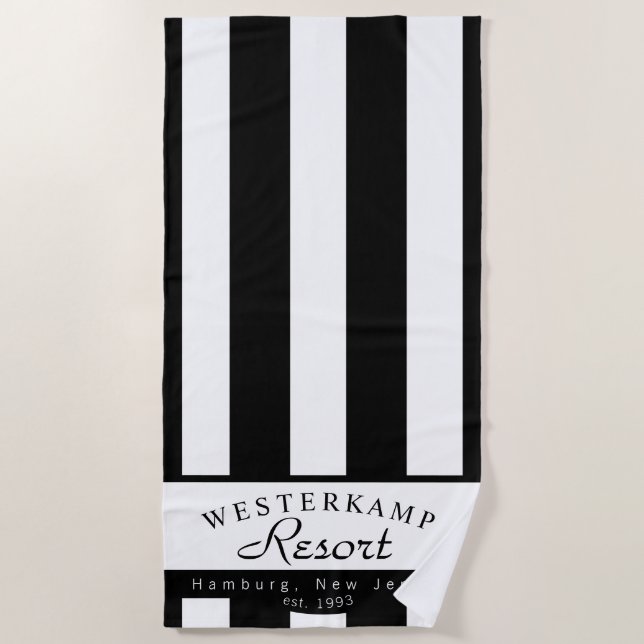 Personalized Black & White Stripe Towel (Front)